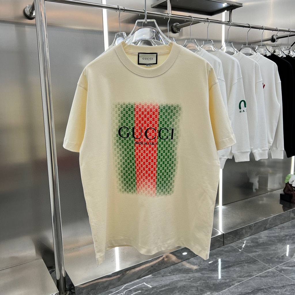 เสื้อยืดแขนสั้นลําลอง ผ้าฝ้ายแท้ พิมพ์ลายโลโก้ไล่โทนสี ขนาดใหญ่ คุณภาพสูง แฟชั่นฤดูร้อน สําหรับผู้ชาย และผู้หญิง