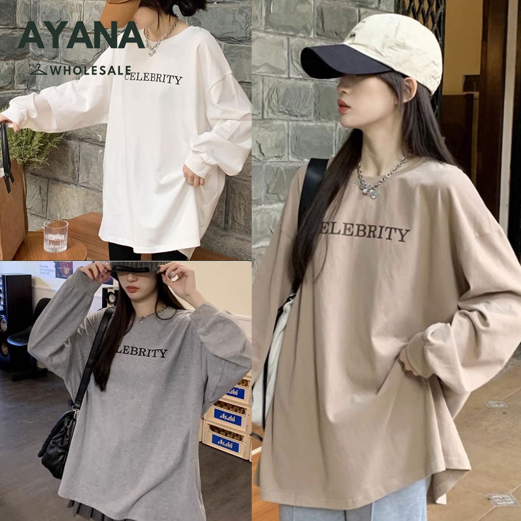 พร้อมส่ง เสื้อยืดเเขนยาวทรงหลวมสีพื้นๆเเฟชั่นเกาหลีของสาวๆ