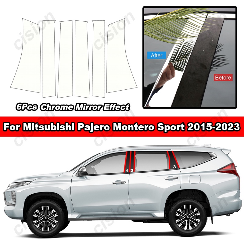 สติกเกอร์โครเมี่ยมมันวาว ติดเสาประตูรถยนต์ สําหรับ Mitsubishi Pajero Montero Sport 2016-2023 6 ชิ้น