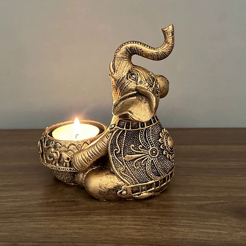 Animal Candle Holders Elephant Trunks Up Sculpture Tealight Candle Holder Decorative Small Candle St