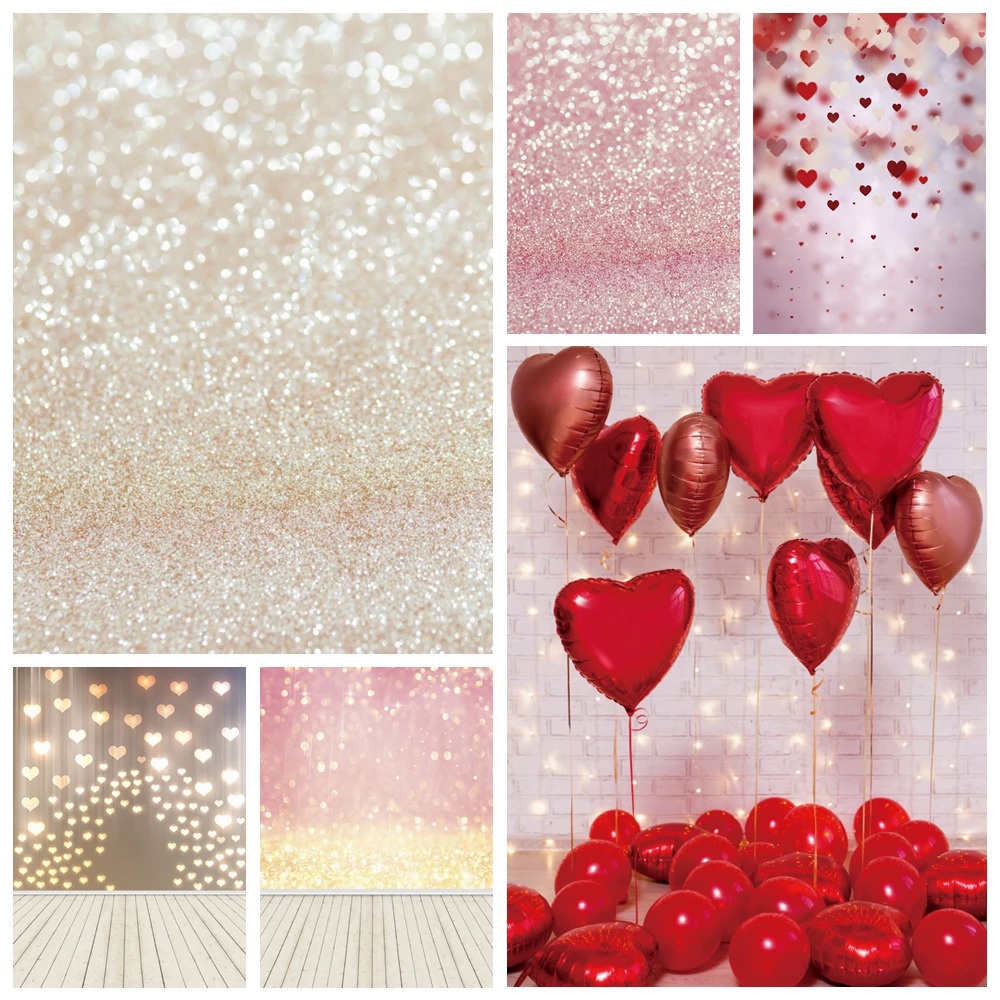 Valentine's Day Backdrops Shiny Light Bokeh Glitters Baby Portrait Pet Photo Wooden Floor Photographic Background Photo