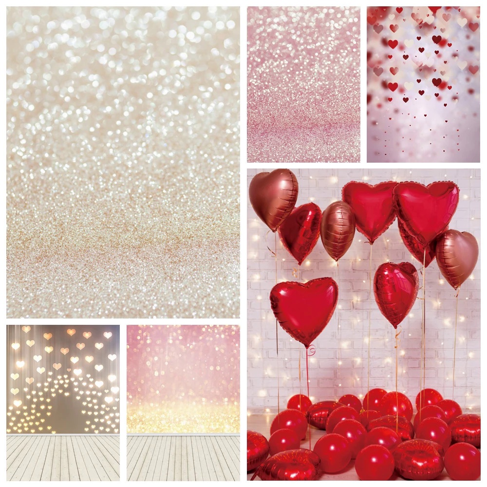 Valentine's Day Backdrops Shiny Light Bokeh Glitters Baby Portrait Pet Photo Wooden Floor Photograph