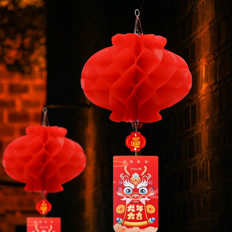 โคมไฟกระดาษ รูปรังผึ้ง ประดับพู่ยาว สีแดง สไตล์จีนดั้งเดิม สําหรับตกแต่งบ้าน เทศกาลปีใหม่ DIY - รูปที่ 6