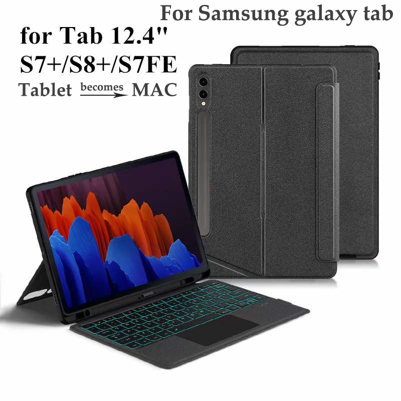 เคสแท็บเล็ต คีย์บอร์ดบลูทูธ พร้อมทัชแพด แบ็คไลท์ สําหรับ Samsung Galaxy Tab S7 FE 2021 S8 Plus 12.4 นิ้ว 2023 S7plus Tab S7FE 12.4 นิ้ว