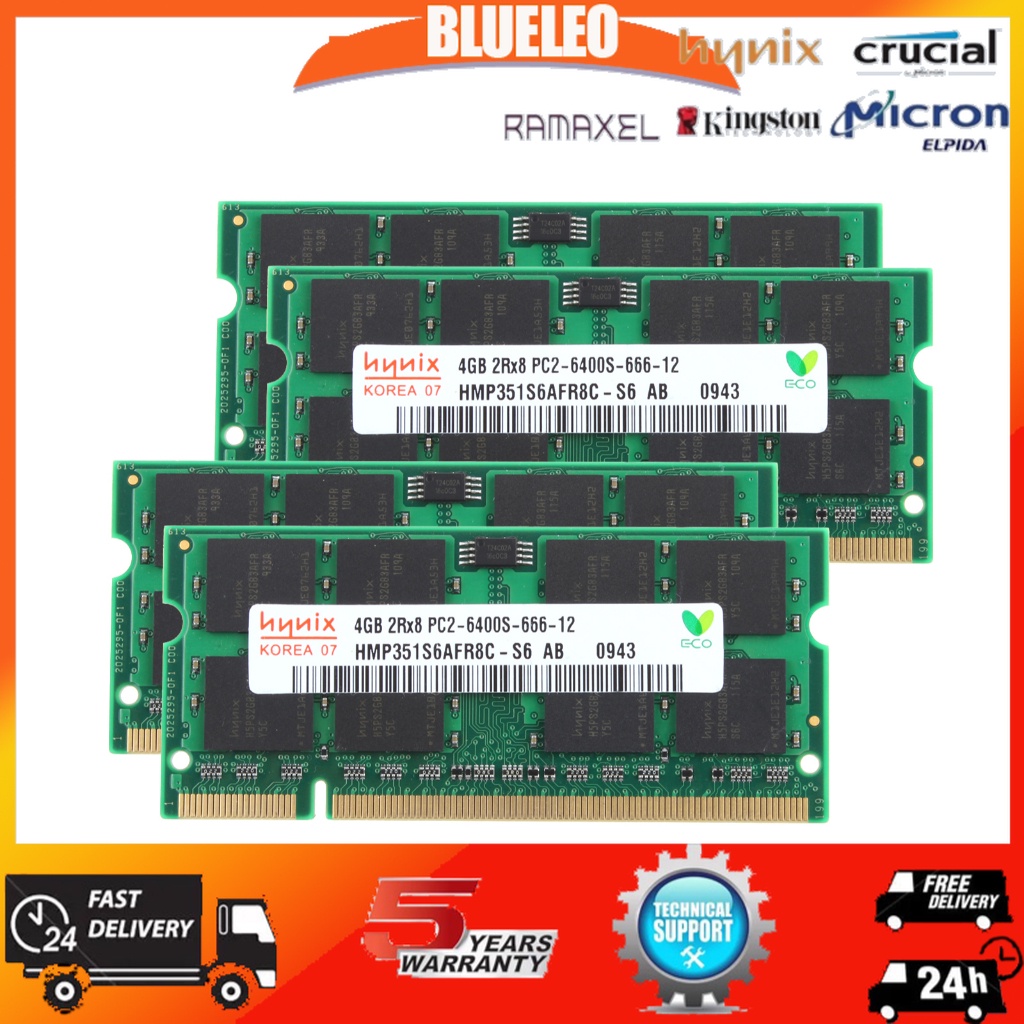 Hynix 4GB 2Rx8 PC2-6400S DDR2-800Mhz 1.8V SODIMM หน่วยความจําแล็ปท็อป RAM CL6