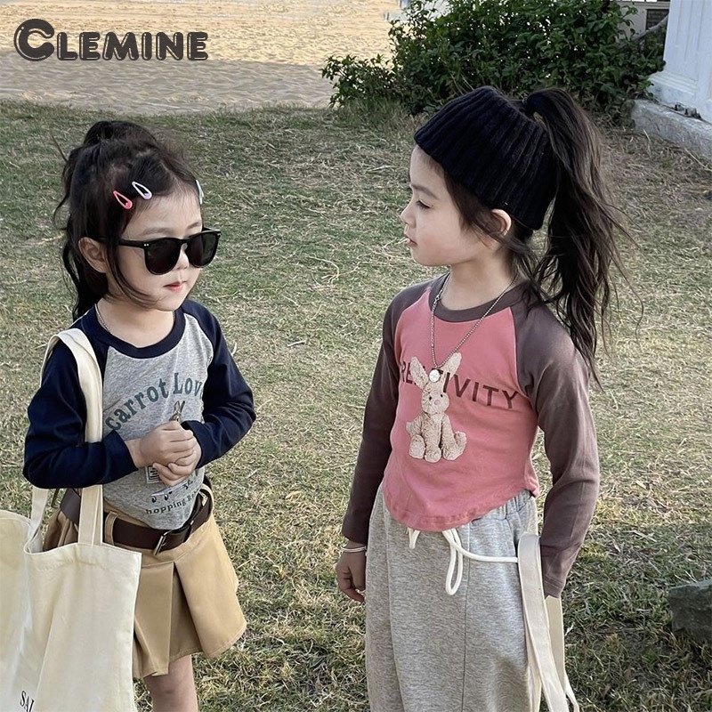 Clemine เสื้อยืด แขนยาว ทรงสลิมฟิต ตัวสั้น สําหรับเด็กผู้หญิง