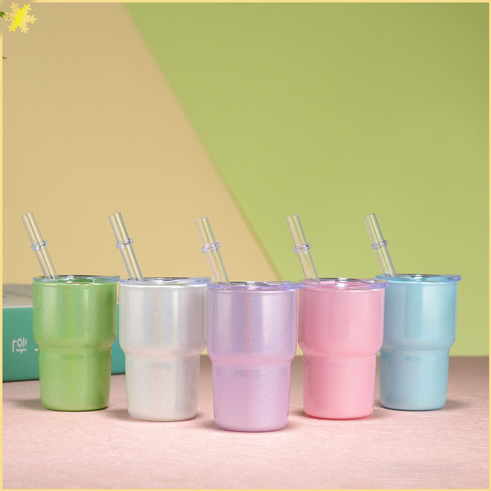 [LBE] แก้วเบียร์ Frosted แก้ว Borosilicate สูงสีรุ้งเลเซอร์ 2 ออนซ์พร้อมฝาปิดถ้วยน้ำฟาง