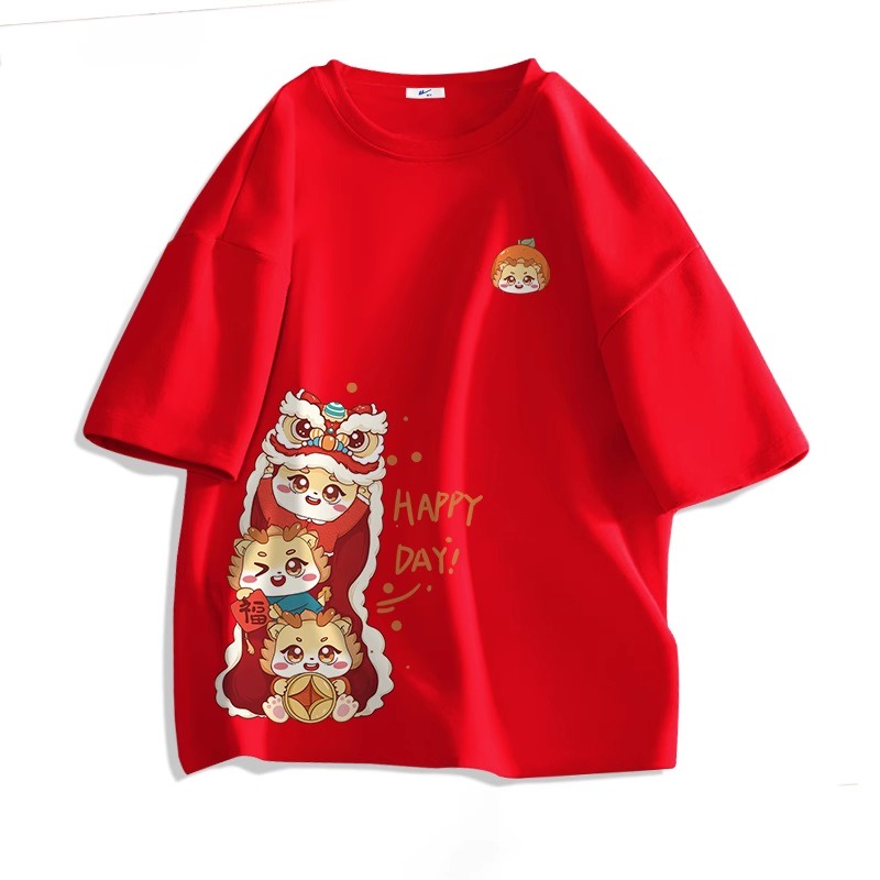 เสื้อยืดแขนสั้น ผ้าฝ้าย 100% พิมพ์ลายมังกร 3XL สไตล์จีน สําหรับผู้ชาย และผู้หญิง 2024