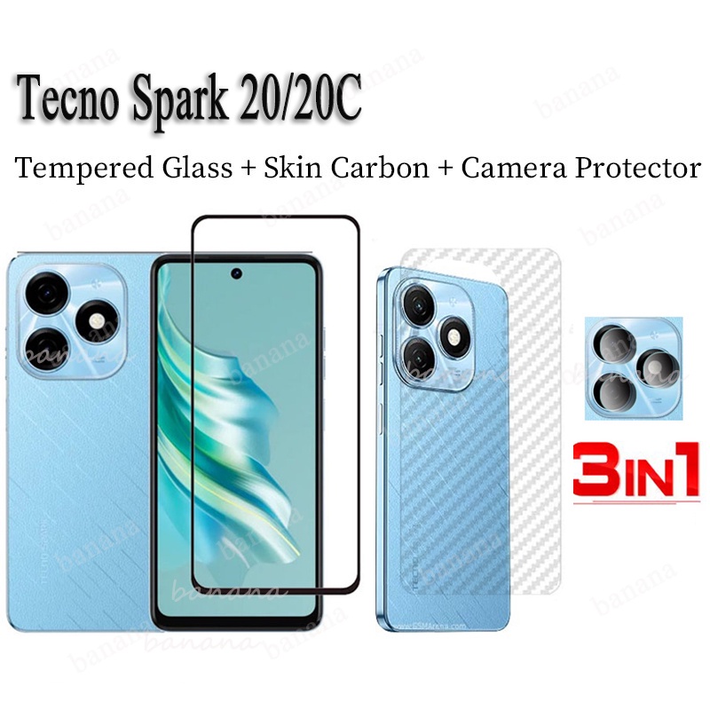 ฟิล์มกระจกนิรภัยกันรอยหน้าจอ 3 in1 สําหรับ Tecno Spark 20 20C Spark 20 Spark 20 Pro Go 2024 2023 Spark 10 Pro 10C
