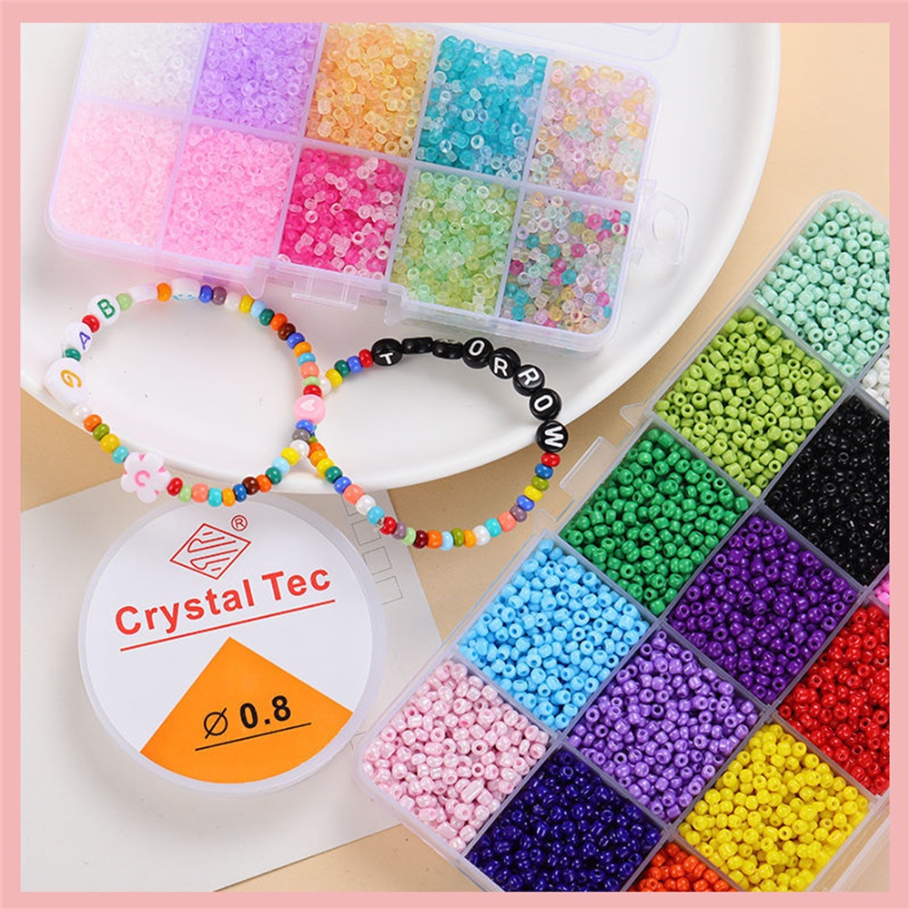 พร้อมส่ง ลูกปัดเม็ดทราย DIY พร้อมกล่อง 15 สีขนาด 4mm อุปกรณ์พร้อมทำครบชุด ร้อยสร้อยข้อมือลูกปัดแหวนเองอินเทอร์เฟซแฟชั่น