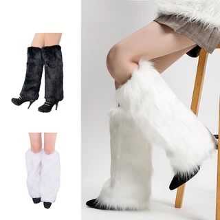 1คู่ ถุงเท้าบุตประดับขน Faux ยาว47CM แฟชั่นสตรี Boot Cover Santa Christmas ถุงเท้าบูท