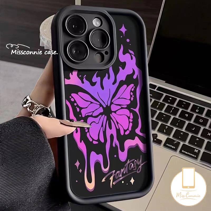 เคสโทรศัพท์มือถือ ลายผีเสื้อ สีดํา สีม่วง สําหรับ Redmi 13C 12C 10C 10A 9C A1 12 10 9A 9T 9 Note 8 12 11 10 9 10s Pro Max Mi 12 11 Lite POCO C55 M3 เคสนิ่ม