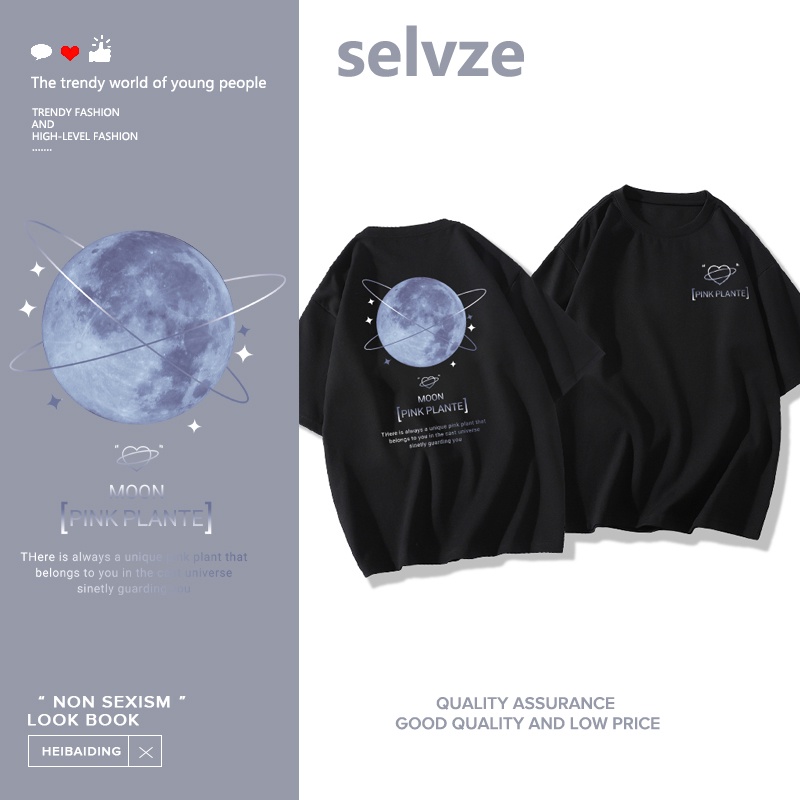 SELVZE（จัดส่งตลอด 24 ชั่วโมง）print tee，คอกลมแขนสั้นผ้าcotton เสื้อยืด oversize เท่ๆ Y0088