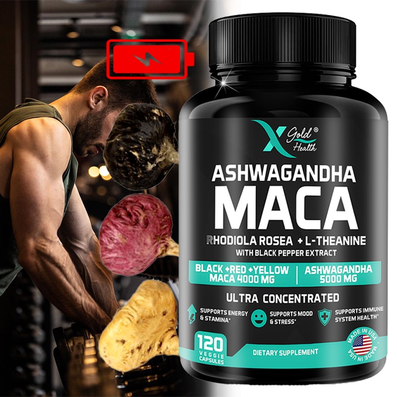 Ashwagandha 5,000 มก. + Maca Root สีดํา แดง และเหลือง 4,000 มก., 60/120 แคปซูล - พลังงาน, การสนับสนุนอารมณ์, อาหารเสริม สําหรับผู้ชาย และผู้หญิง