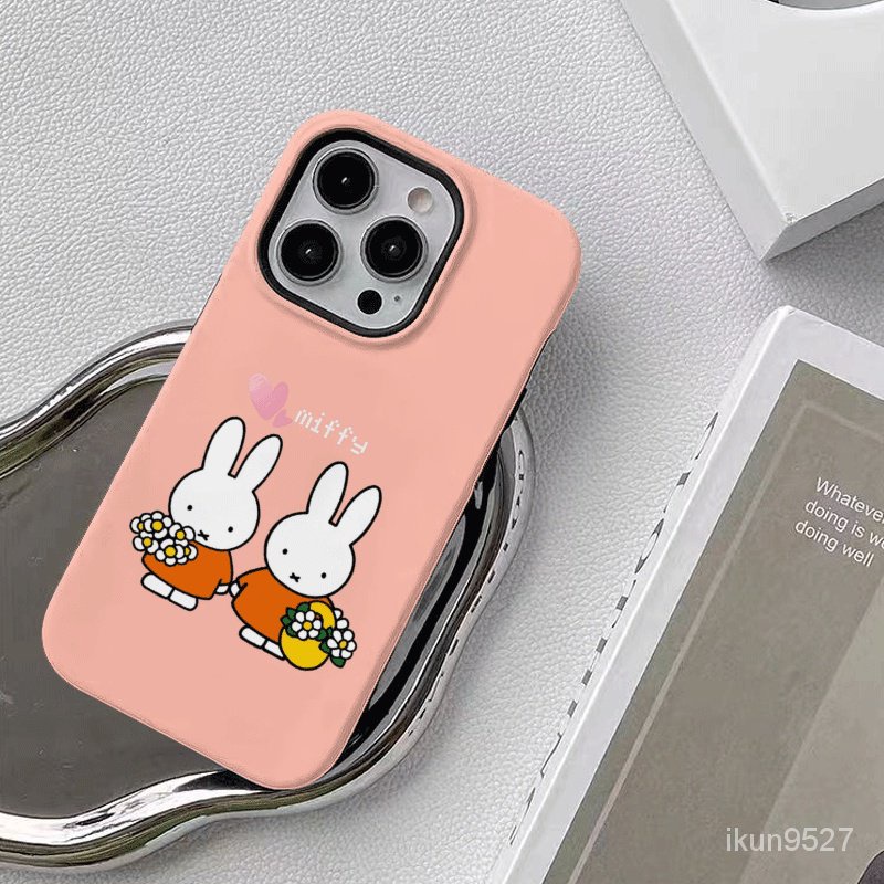 เคสโทรศัพท์มือถือ ลายกระต่าย Miffy สองชั้น แวววาว สําหรับ Iphone 15Promax 14 13Pro 12 11Promax XR 7PLUS