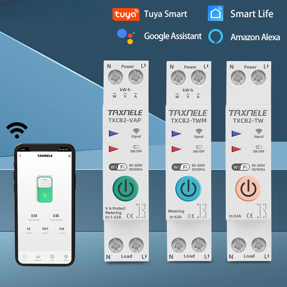 Tuya เบรกเกอร์วงจรอัจฉริยะ WIFI KWh 1P 63A ป้องกันแรงดันไฟฟ้า