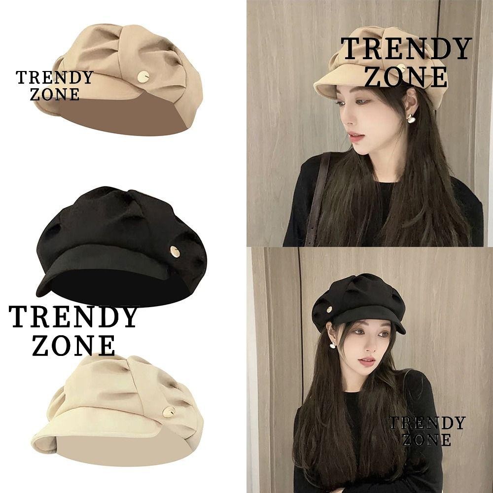 Trendyzone หมวกเบเร่ต์ ทรงแปดเหลี่ยม สีพื้น ปรับได้ กันลม ระบายอากาศ สําหรับผู้ชาย ผู้หญิง