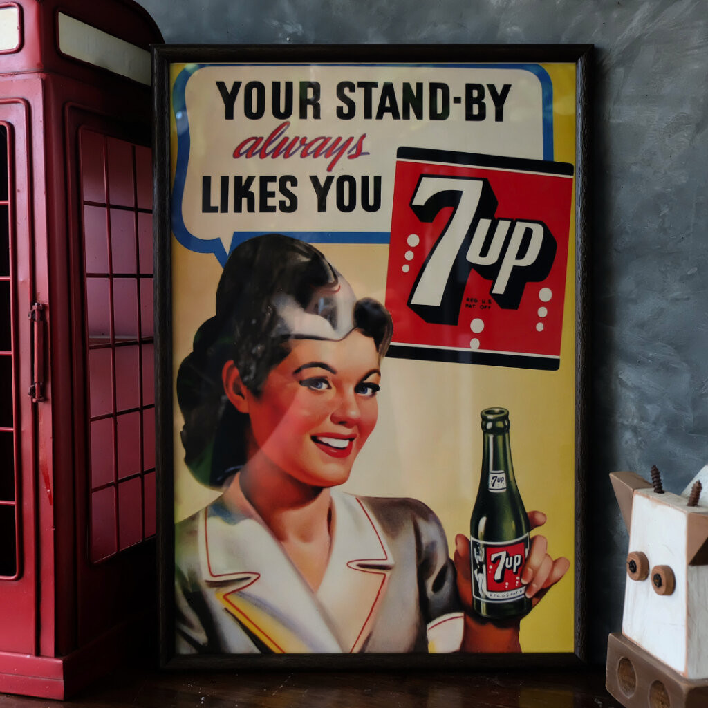 รูปโปสเตอร์พร้อมกรอบรูป รูป 7up วินเทจ ขนาด 13 x 19 นิ้ว วินเทจ