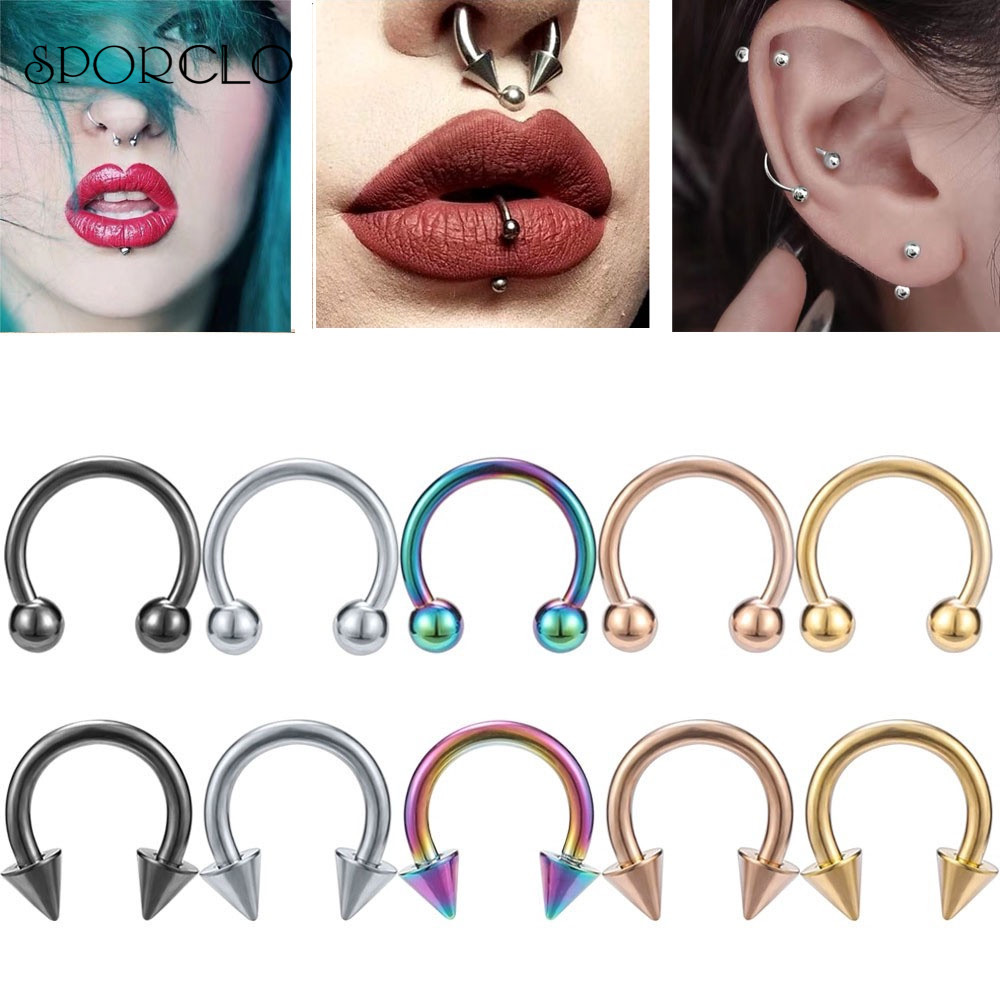 Sporclo 1PC Spike จมูกเจาะ Helix หูกระดูกอ่อนเจาะ Septum เจาะแหวน Unisex สแตนเลสแหวนจมูก