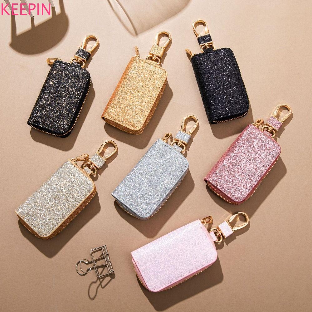 Keepin Bling Small Purse, Simple Solid Color Starry Shiny Coin Bag, Fashion Zipper Luxury Hanging Key Case Bag พวงกุญแจ