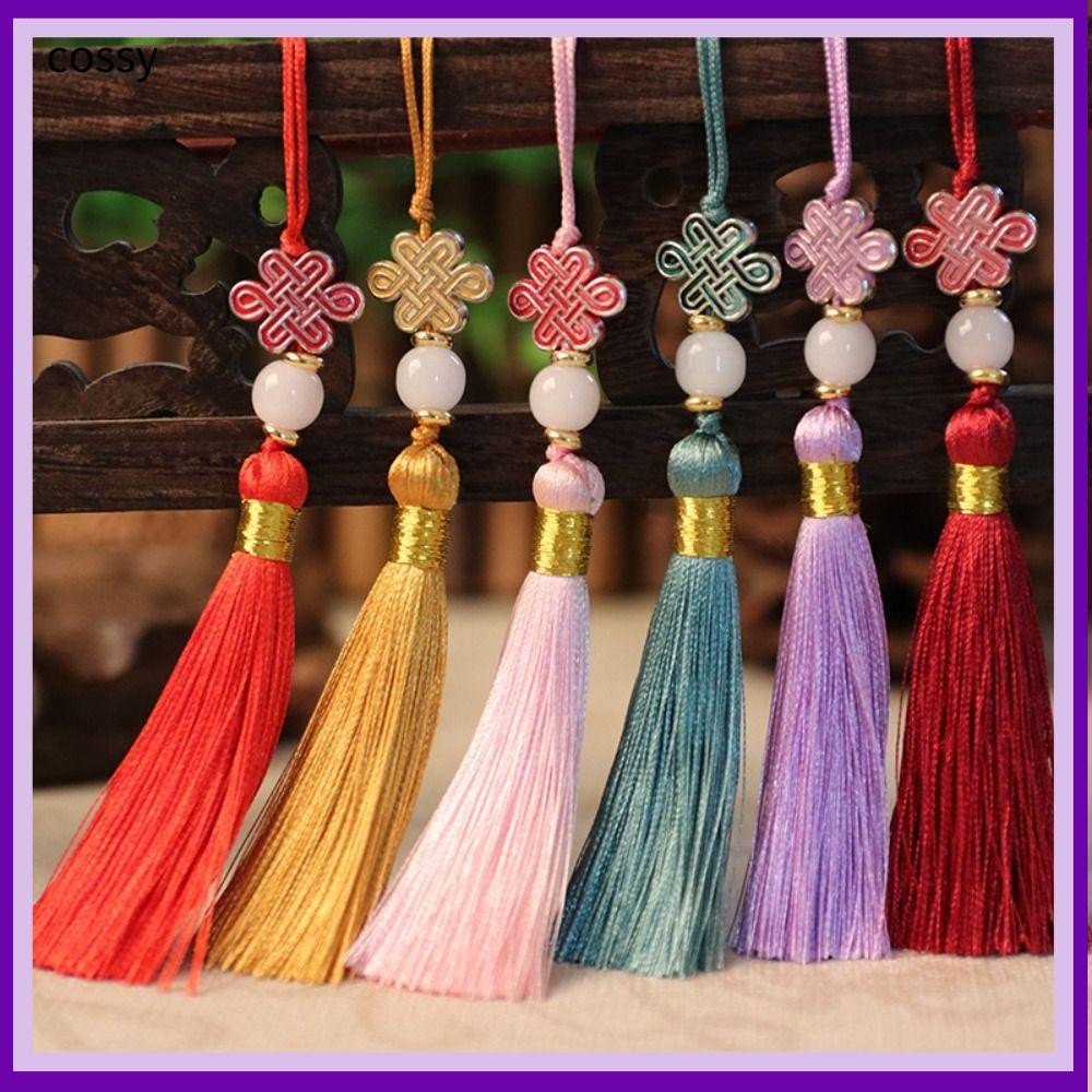 คอสซี่ พู่โทรศัพท์จี้แขวนที่มีสีสันตกแต่งปมจีนพู่จี้,แฟชั่นหัตถกรรมสไตล์จีนที่คั่นแขวนกระเป๋าอุปกรณ์เสริ