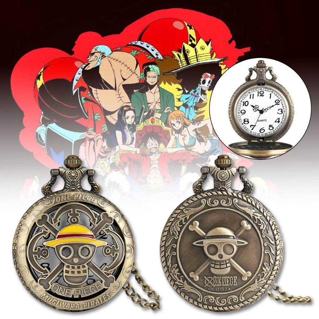 สร้อยคอนาฬิกาพ็อกเก็ต ลายลูฟี่ one piece สไตล์วินเทจ กะโหลกโจรสลัด ของเล่นของขวญ