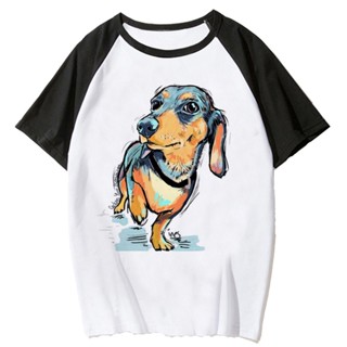 เสื้อยืด พิมพ์ลายกราฟฟิคมังงะ Dachshund สไตล์สตรีท สําหรับผู้หญิง