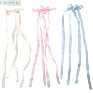 Fishstick1 กิ๊บติดผม โบว์คู่ น่ารัก บัลเล่ต์คอร์ น่ารัก ริบบิ้นถักยาว สไตล์เกาหลี สําหรับผู้หญิง