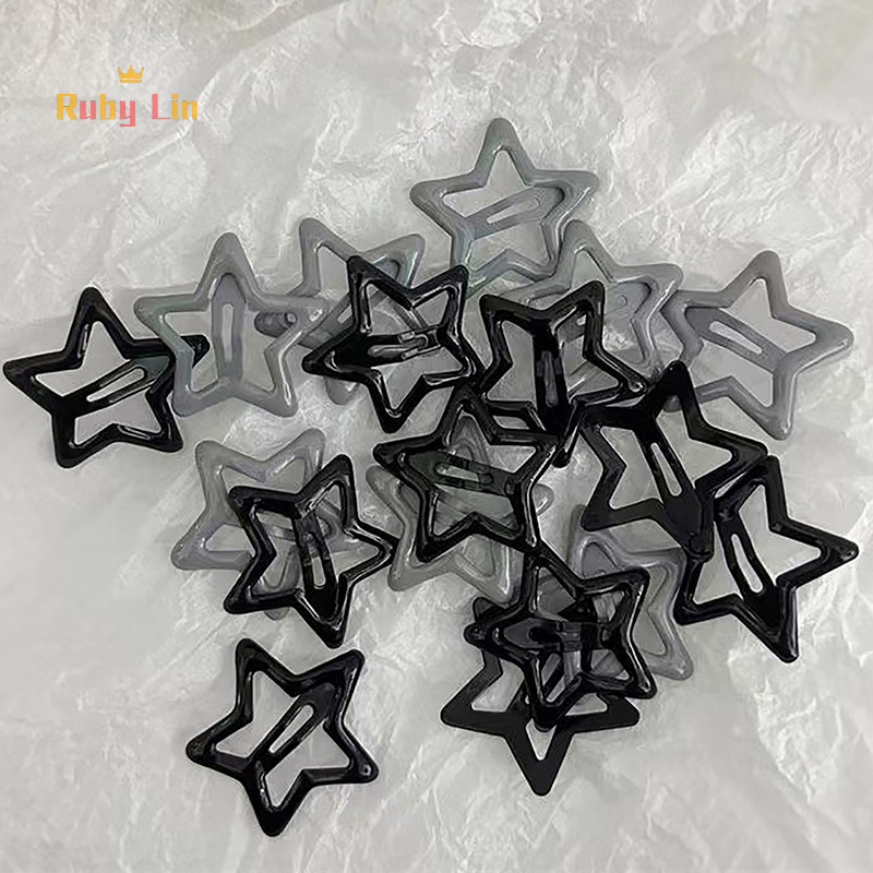 Ruby Lin 5PCS สาวสีดําสีเทา Star Hair Pins Cool Charm ความงาม BB สําหรับผู้หญิง Pentagram Harajuku อินเทรนด์อุปกรณ์เสริมผม