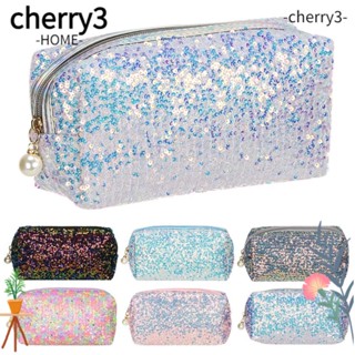 Cherry3 กระเป๋าเครื่องสําอาง ประดับเลื่อม กลิตเตอร์ ลายนางเงือก แฟชั่น