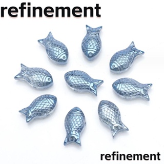 Refinement ลูกปัดแกะสลักปลา สองด้าน 8*15 มม. สีฟ้า สําหรับทําเครื่องประดับ 60 ชิ้น