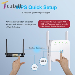 Tcuteit ตัวขยายสัญญาณ WiFi ไร้สาย 1200M 2.4+5GHz 4 เสาอากาศ (UK)