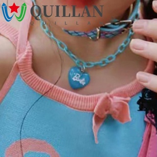 Quillan สร้อยคอโชคเกอร์ ลายโลโก้บาร์บี้ หัวใจ สีชมพู แฟชั่นฮาราจูกุ สําหรับผู้หญิง Y2K