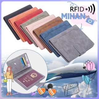 Mh RFID กระเป๋าสตางค์ หนัง PU แต่งหัวเข็มขัด แบบพกพา สไตล์นักธุรกิจ