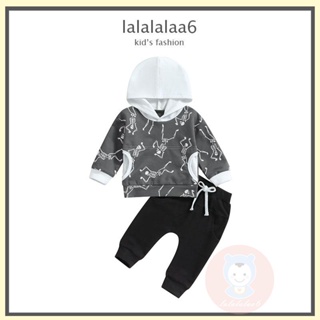 Laa6 เสื้อกันหนาว แขนยาว มีฮู้ด และกางเกง ลายฮาโลวีน สําหรับเด็กผู้ชาย