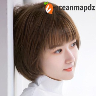 Oceanmapdz วิกผมบ๊อบตรง สีน้ําตาล สีดํา วิกผมบ๊อบสั้น ระบายอากาศ ทนความร้อน ไฟเบอร์ต่อผมทุกวัน