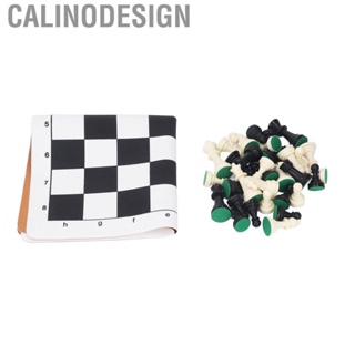 Calinodesign International Chess Set Black White Pieces PU Leather Chessboard for Outdoor Camping