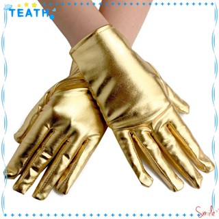 Teath ถุงมือหนังสั้น สไตล์โกธิคพังก์ สีเงิน สีทอง สําหรับคอสเพลย์