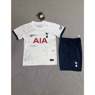 เสื้อกีฬาแขนสั้น ลายทีมชาติฟุตบอล Tottenham Hotspur 2324 ชุดเหย้า สีขาว และกางเกงขาสั้น ไซซ์ 16-28 สําหรับเด็กทุกเพศ