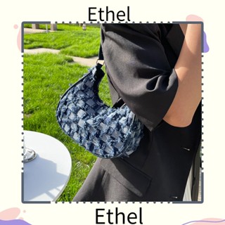 Ethel1 กระเป๋าเดนิม ผ้าแคนวาส ขนาดใหญ่ จุของได้เยอะ ใต้วงแขน กระเป๋าถือ PU สําหรับผู้หญิง