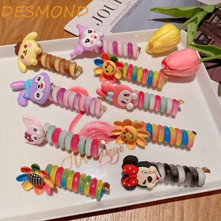 Desmond ยางรัดผมหางม้า รูปหมี Cinnamoroll สีรุ้ง หรูหรา สําหรับผู้หญิง