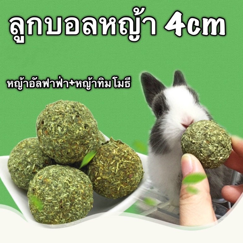 ลูกบอลหญ้า 4cm อาหารกระต่าย คุกกี้หญ้า หญ้าอัลฟาฟ่า+หญ้าทิมโมธี สำหรับสัตว์ฟันแทะ กระต่าย ชินชิล่า แกสบี้