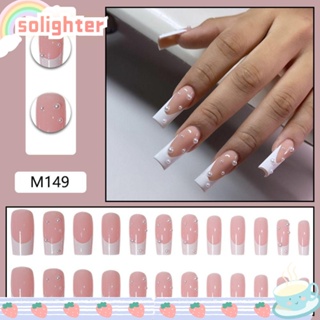 SOLIGHTER เล็บปลอม DIY สไตล์ฝรั่งเศส สําหรับตกแต่งเล็บ 24 ชิ้น