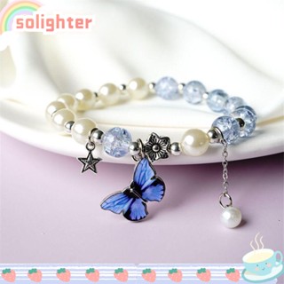 Solighter สร้อยข้อมือ จี้ลูกปัดผีเสื้อ ปรับได้ สําหรับคู่รัก