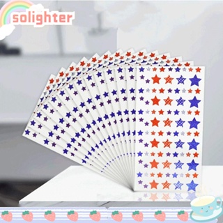 SOLIGHTER สติกเกอร์ฟอยล์เลเซอร์เมทัลลิก ลายดาว มีกาวในตัว สีแดง สีขาว สีฟ้า สําหรับติดตกแต่งงานปาร์ตี้ 900 ชิ้น 10 แผ่น