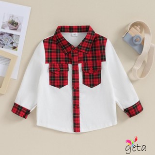 Geta- เสื้อเชิ้ตแขนยาว คอปก ลายสก๊อต ทรงหลวม แต่งกระดุม สไตล์คริสต์มาส สําหรับเด็กทารก