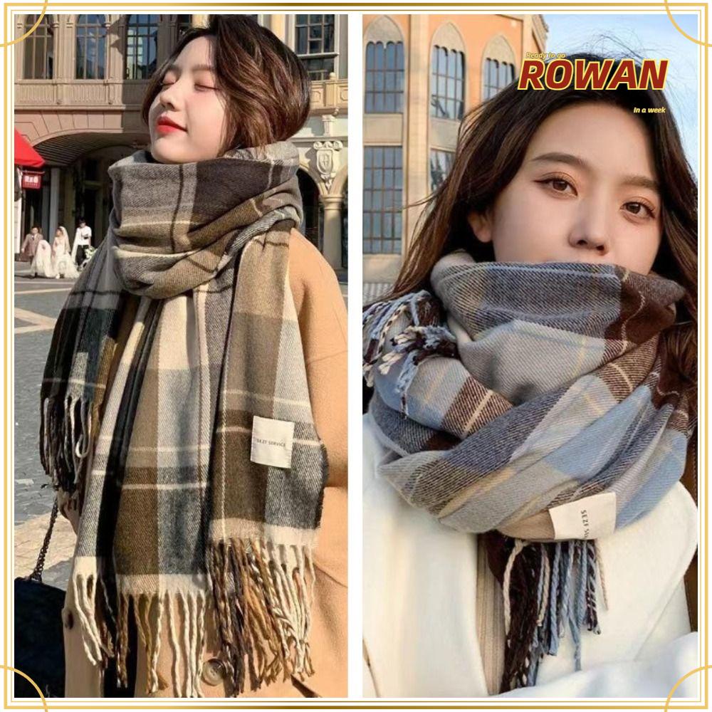 Rowans ผ้าพันคอ ผ้าคลุมไหล่ แบบหนานุ่ม พิมพ์ลาย ประดับพู่ ให้ความอบอุ่น เหมาะกับฤดูหนาว สําหรับผู้หญิง
