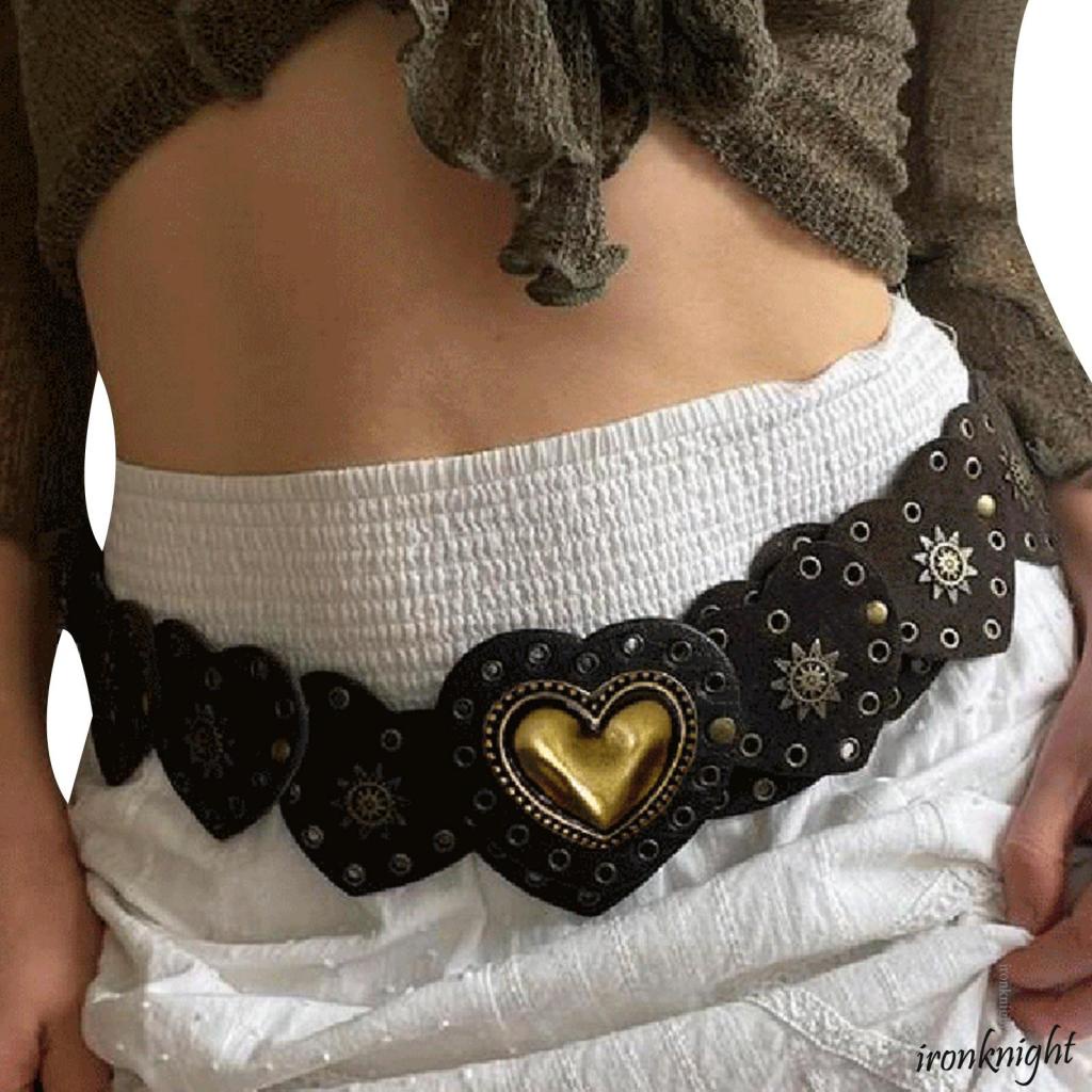 Ironknight- เข็มขัดหนัง PU รูปหัวใจ สไตล์วินเทจ สําหรับผู้หญิง