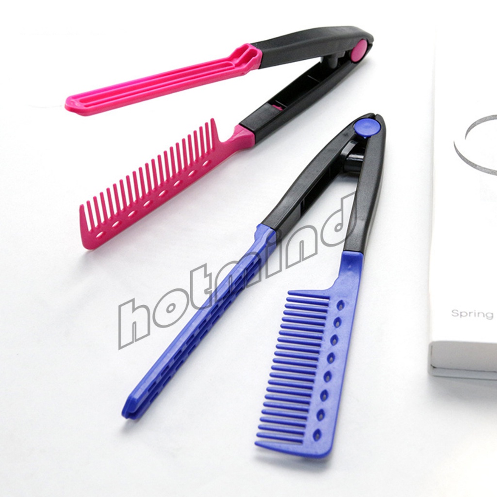 HD หวีหนีบผมตรง รูปตัว V แบบพกพา DIY 3สี แปรงหวีผมตรง hair straightening comb