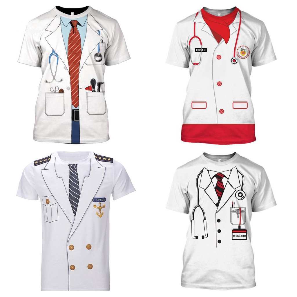 เสื้อยืดคอสเพลย์ แขนสั้น พิมพ์ลายตํารวจพยาบาล หมอ 3 มิติ พลัสไซซ์ สไตล์ฮาราจูกุ สําหรับผู้หญิง และผู้ชาย